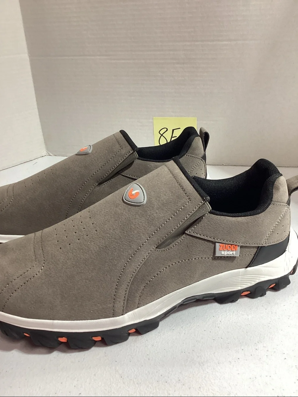 Men's Slip-On Suede Shoes - Gray with Orange Accents